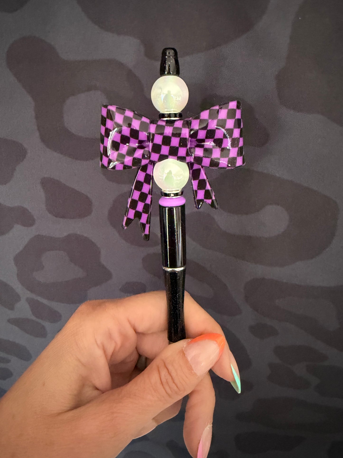 Purple/Black Checkered Bow